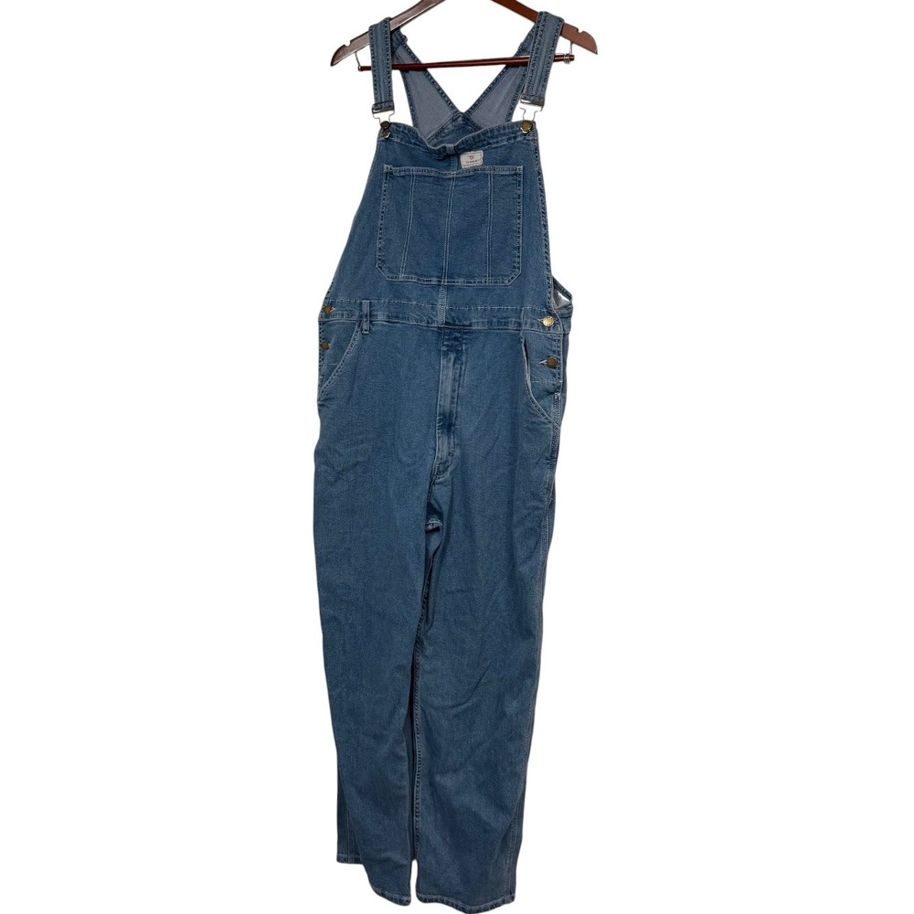 Hisea Mens Denim Bib Overalls XL Medium Wash Cotton Blend Stretch Workwear
